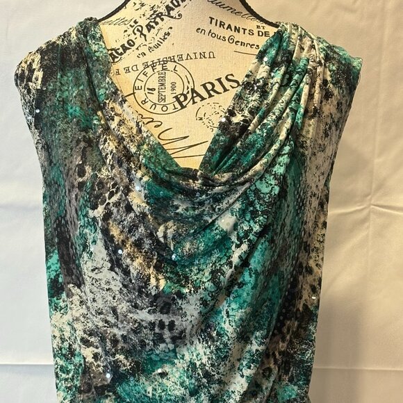 Gorgeous Alfani Silky Sequine Sleeveless Top with Draped Cowl Neckline - Picture 2 of 4